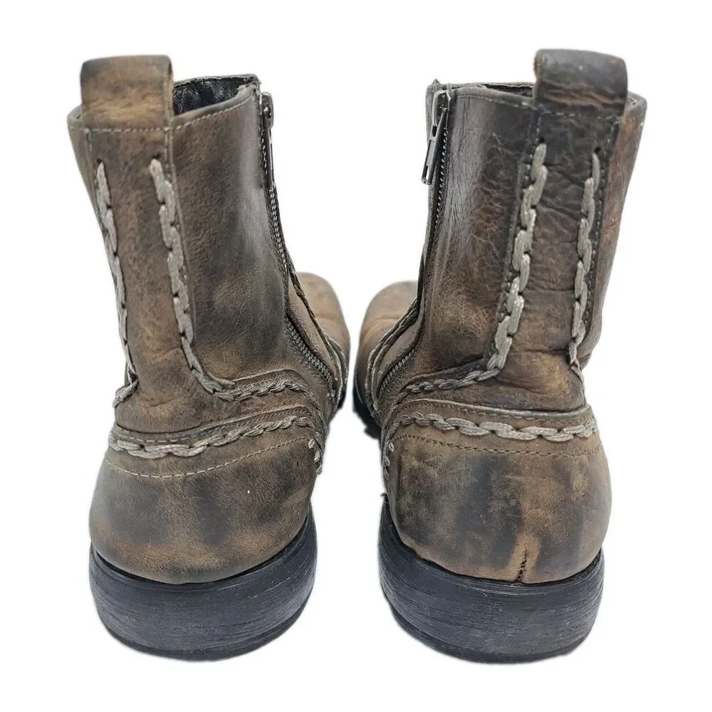 Bed Stu Men's 10 Revolution Distressed Leather Boots Whipstitch Side Zip Zipper